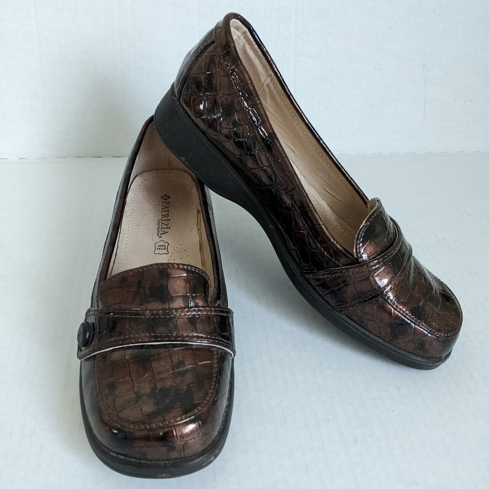 Vera Pelle Patrizia Loafers Brown Reptile Faux Leather 10.5 US / 41 EU Pre-owned